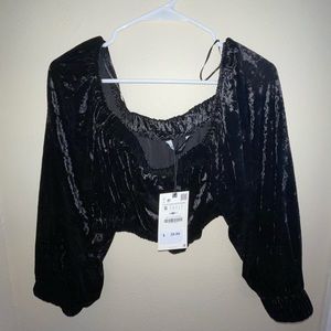 Zara Black Velvet Crop Blouse